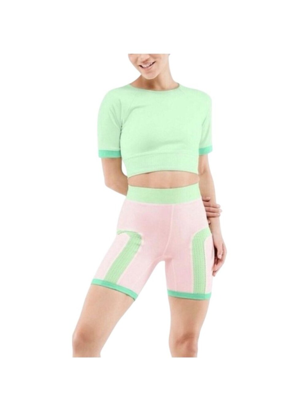 Fabletics Womens Two-Piece Athletic Set Mint Green & Pink Medium Activewear Shor